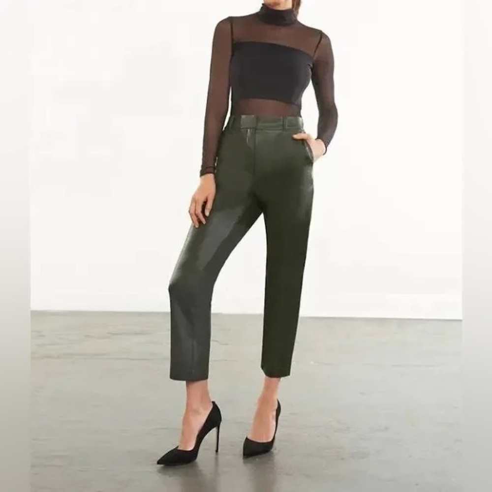 Commando Women's Large Forrest Pine Faux Leather 7/8 Trouser Green High Waist Pa